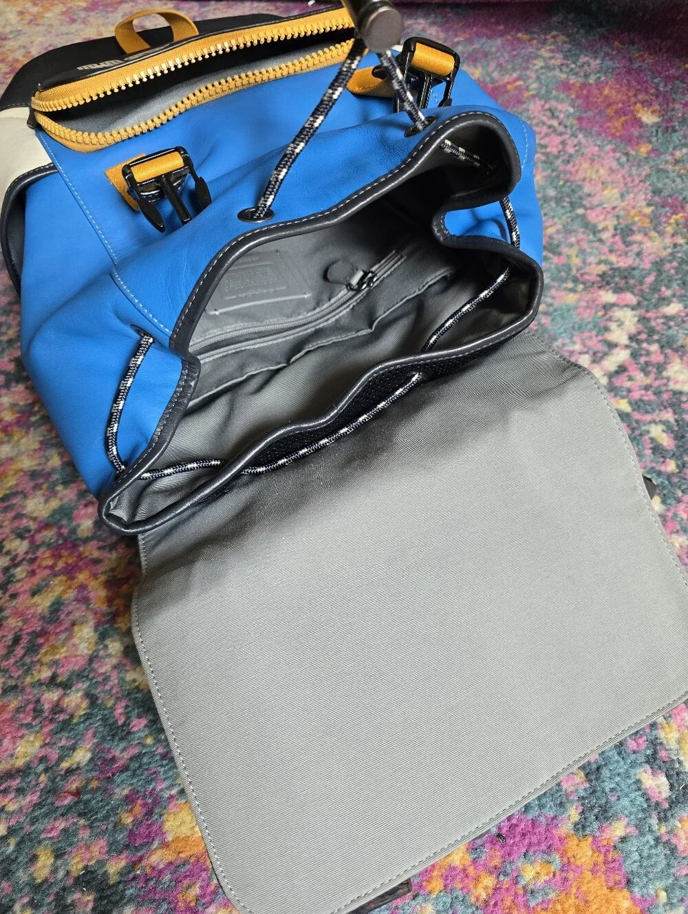 Coach Blue, Navy & Cream Nylon Leather Backpack with Orange Accents